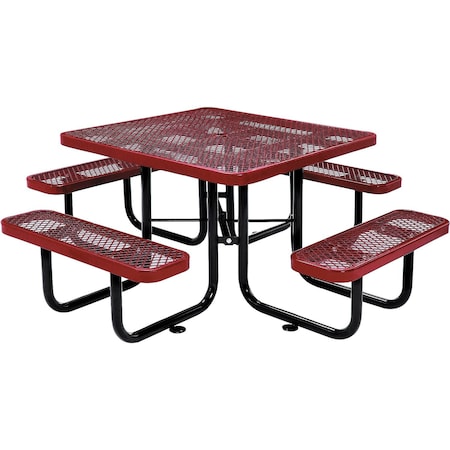 Global Industrial Square Picnic Table, Red, Expanded Metal, 46 in 277151RD